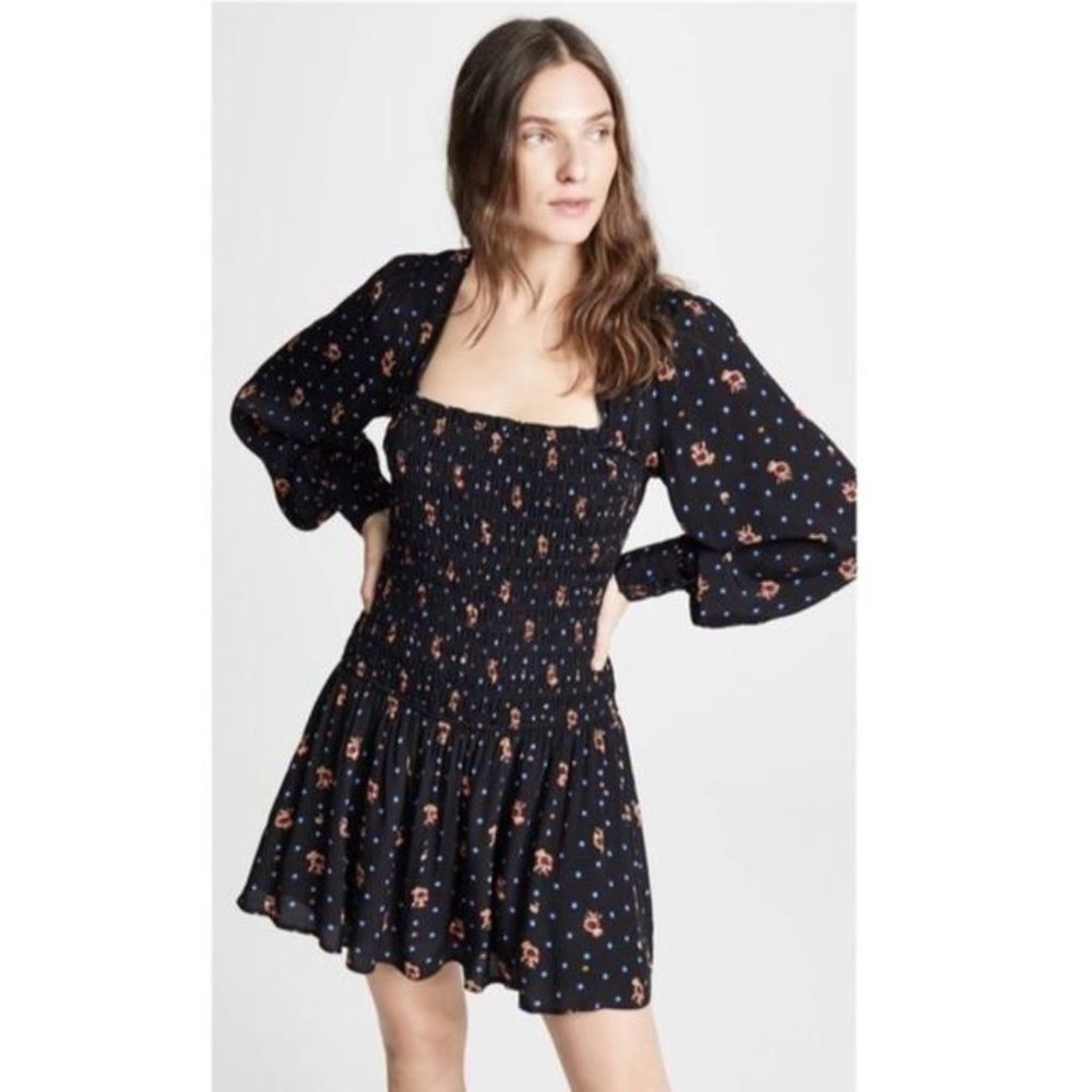 NWT Black Two Faces Smocked Floral Combo Small Casual Dress Size LG